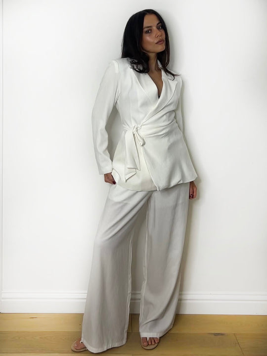 LINEN TIE SUIT WHITE