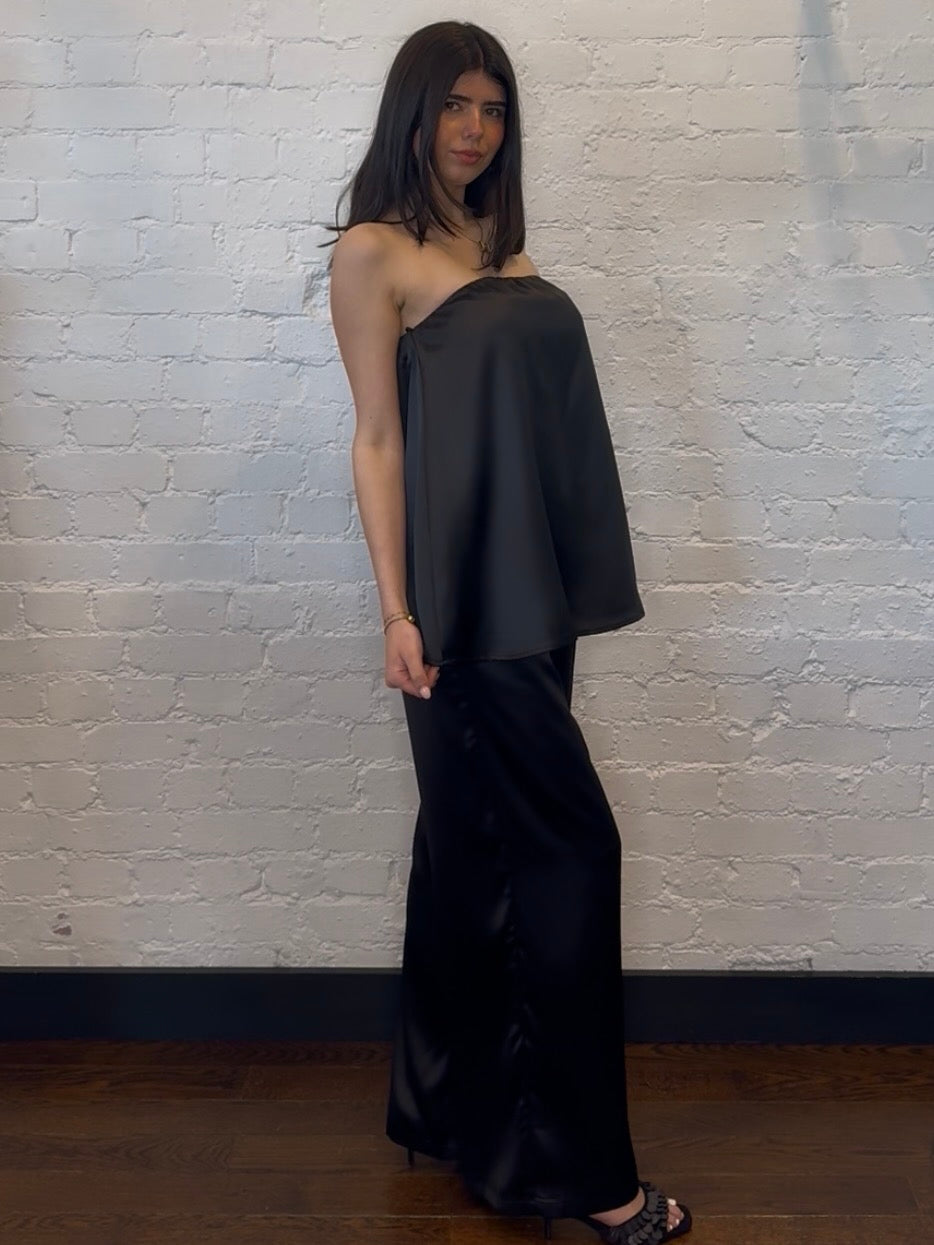BLACK SATIN BANDEAU TOP