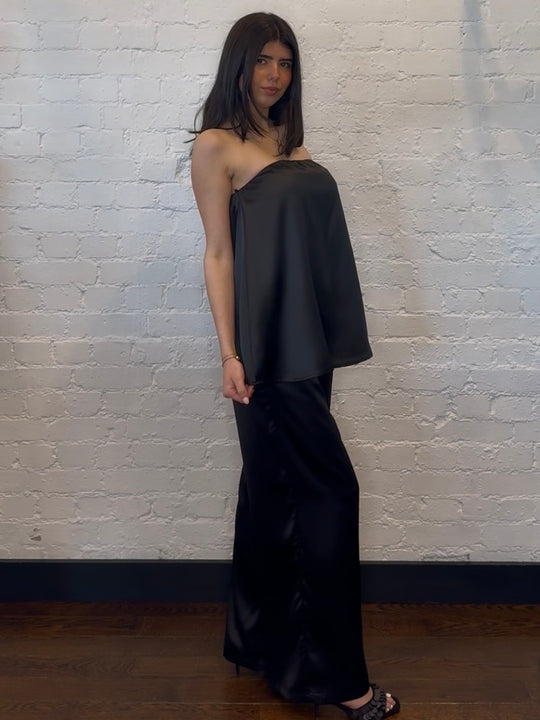 BLACK SATIN BANDEAU TOP