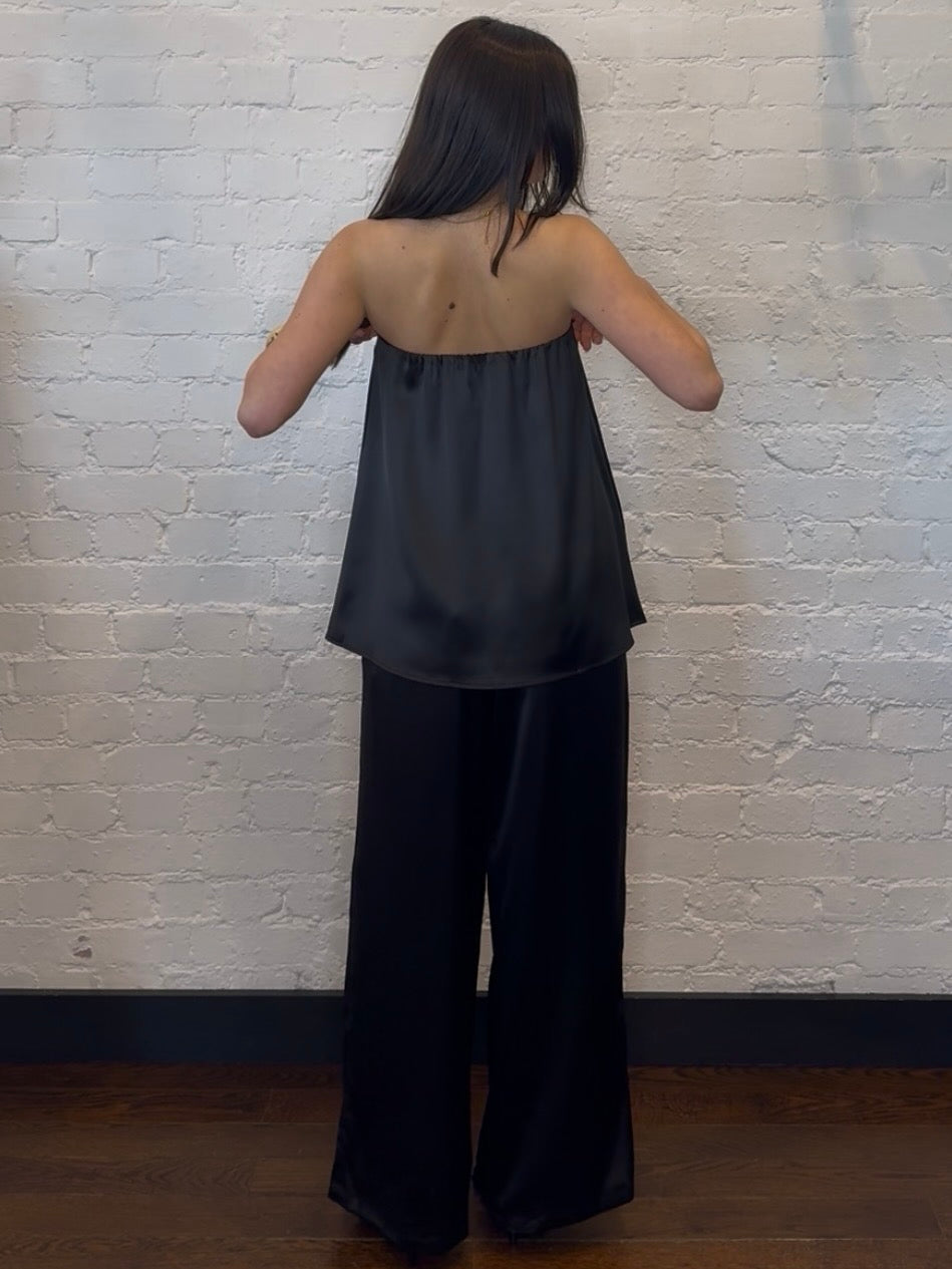 BLACK SATIN BANDEAU TOP