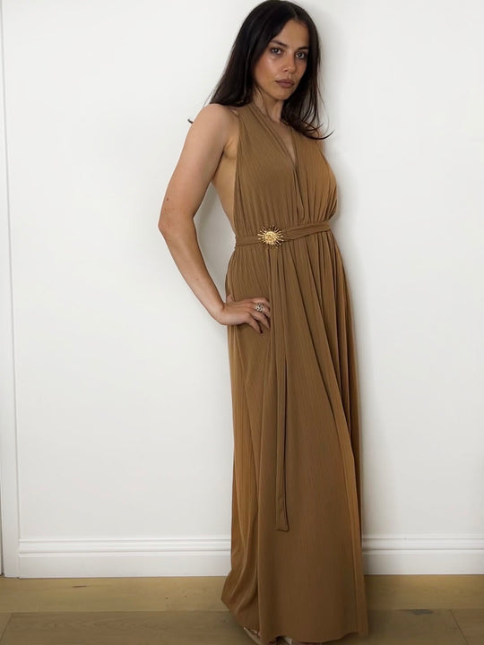 SOLEIL HALTER MAXI DRESS CAMEL
