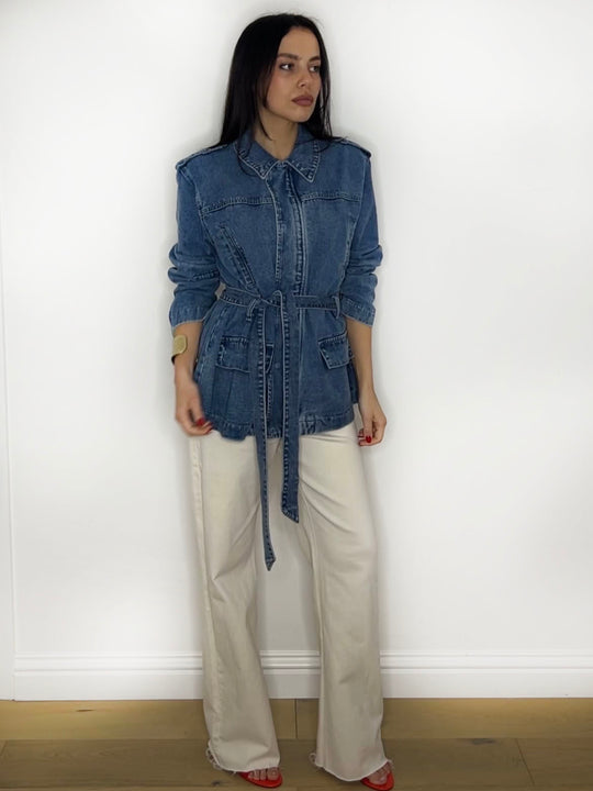 DENIM TIE BELT JACKET