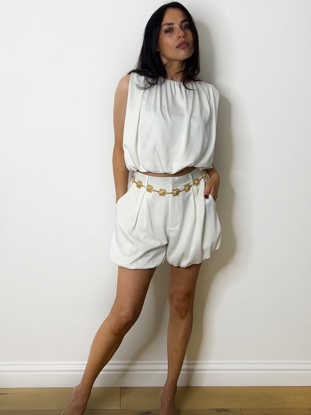 BUBBLE SHORTS SET WHITE