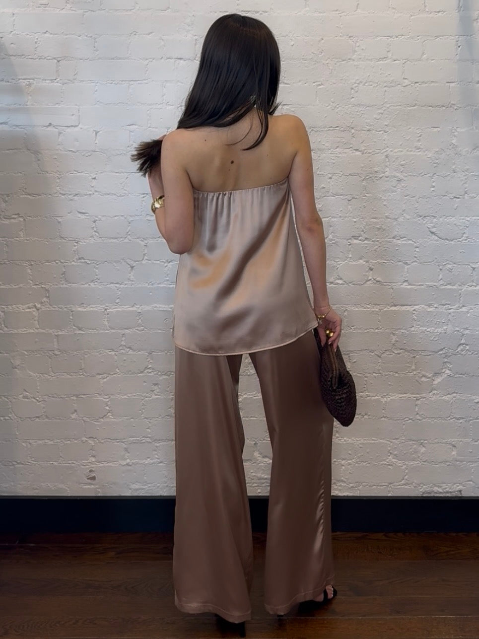 MOCHA SATIN BANDEAU TOP