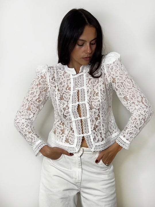 LONG-SLEEVE LACE MANDARIN SHIRT