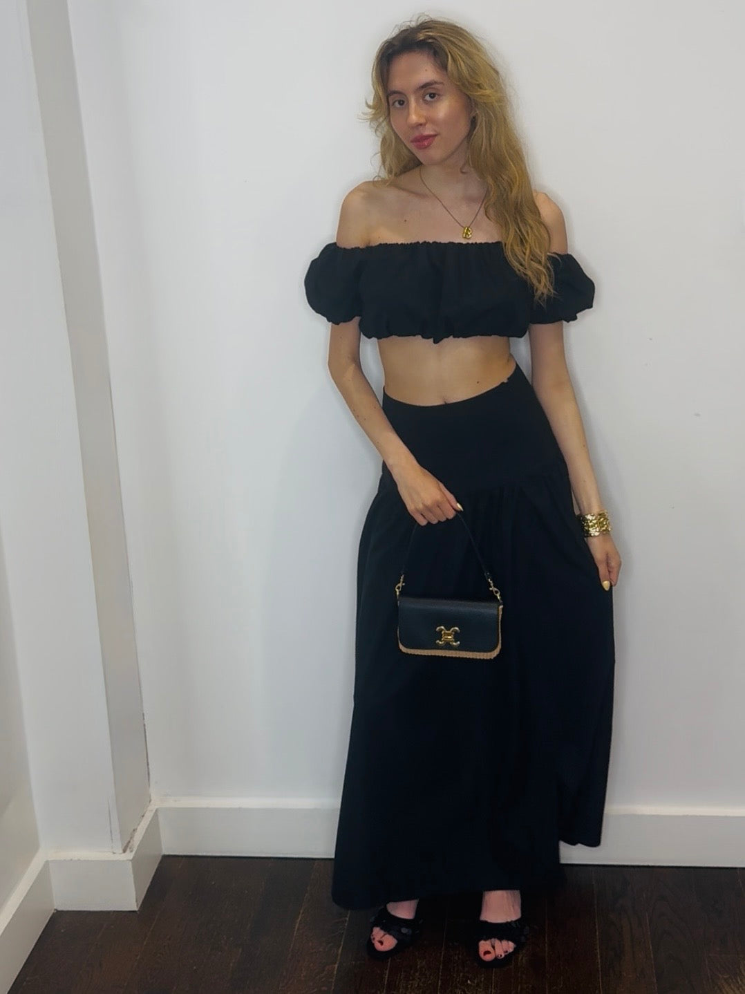 ELOISE POPLIN BARDOT TOP BLACK