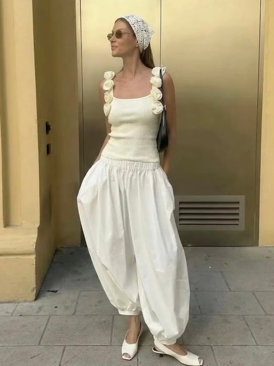 CREAM ROSE KNIT TOP