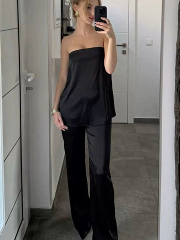 BLACK SATIN SET