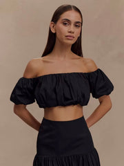ELOISE POPLIN BARDOT TOP BLACK