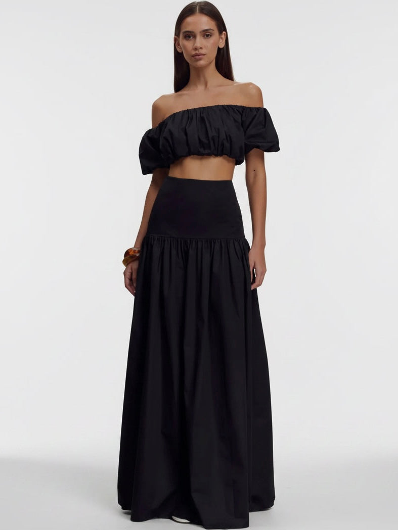 ELOISE POPLIN BARDOT TOP BLACK