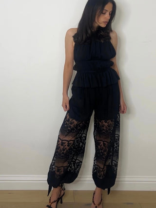 LACE TIE BALLOON TROUSERS BLACK
