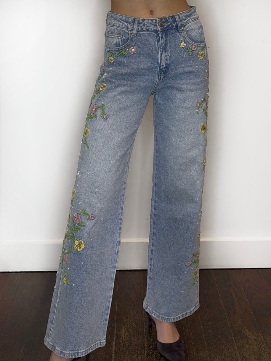 MEADOW EMBELLISHED DENIM JEANS