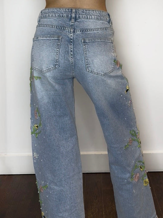 MEADOW EMBELLISHED DENIM JEANS