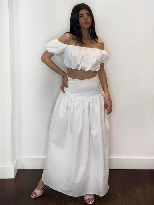 ELOISE POPLIN BARDOT TOP WHITE