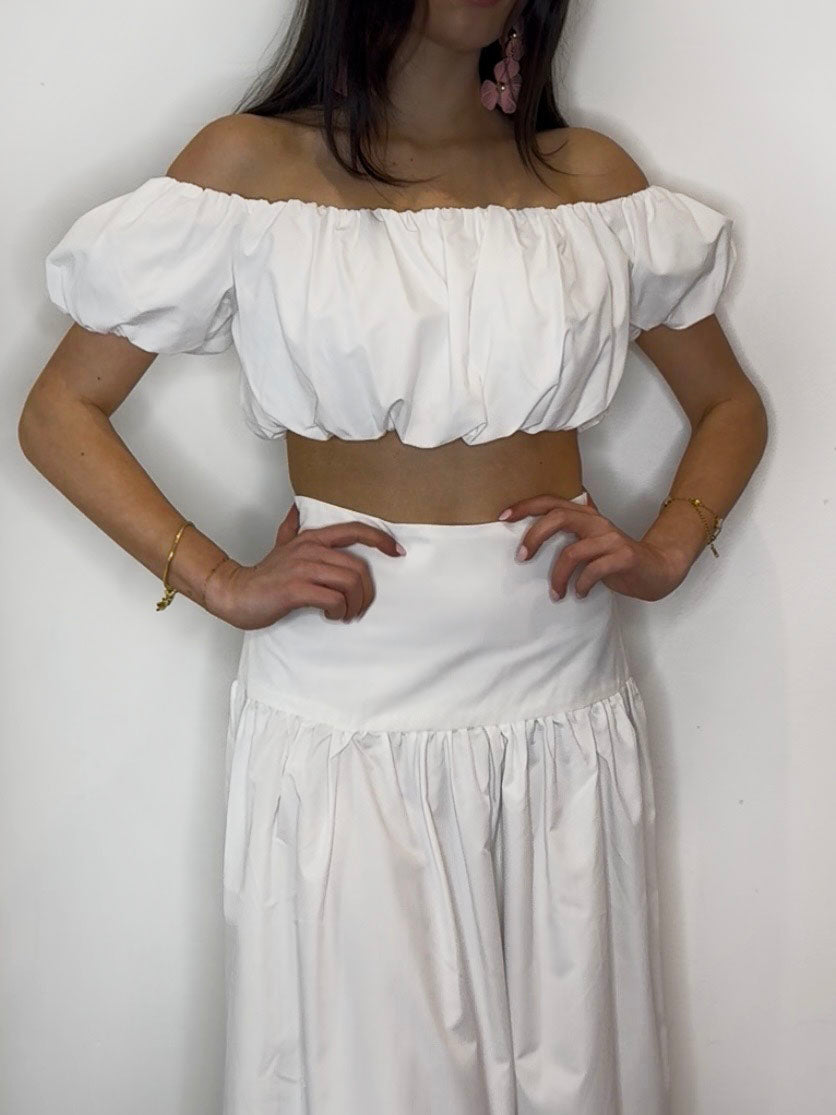 ELOISE POPLIN BARDOT TOP WHITE