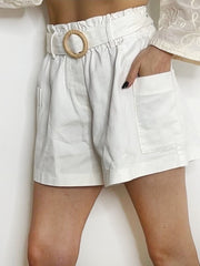 DENIM BELTED SHORTS WHITE