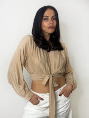 PLUNGE TIE TOP CAMEL