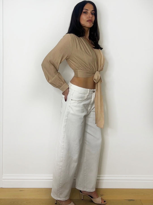 PLUNGE TIE TOP CAMEL