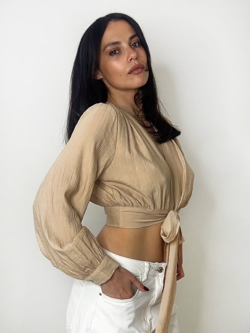 PLUNGE TIE TOP CAMEL