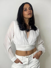 PLUNGE TIE TOP WHITE