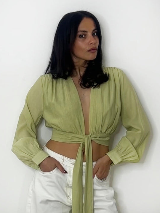 PLUNGE TIE TOP PISTACHIO