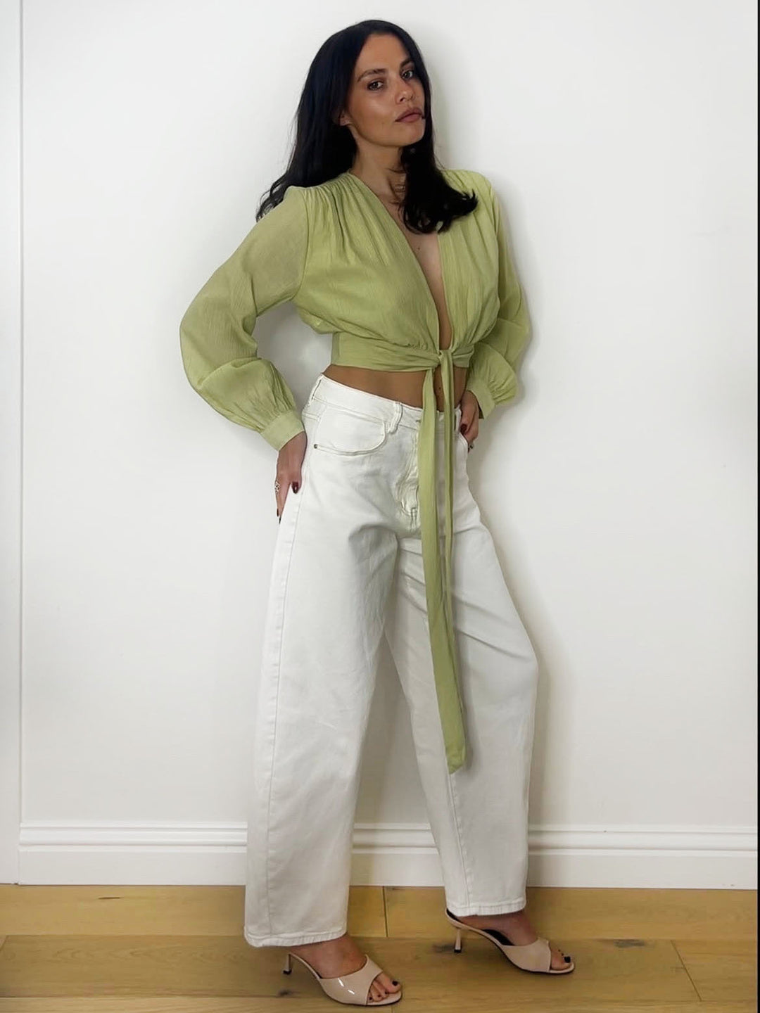 PLUNGE TIE TOP PISTACHIO