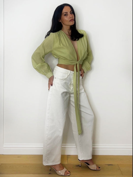 PLUNGE TIE TOP PISTACHIO