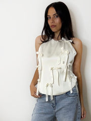 SATIN BOW HALTER TOP