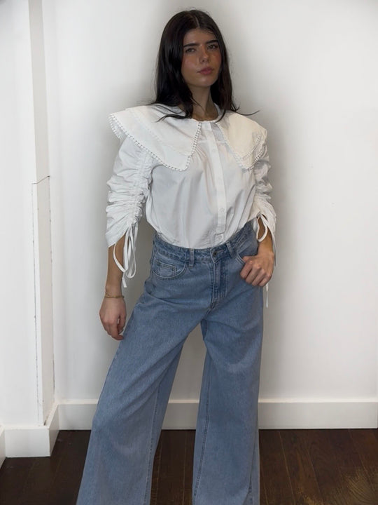 CICI POPLIN COLLAR BLOUSE WHITE
